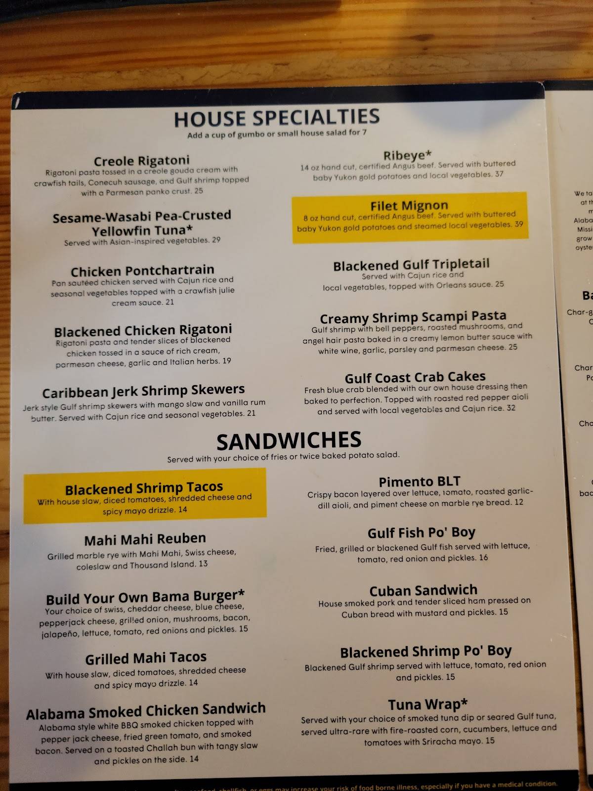 yacht club flora bama menu