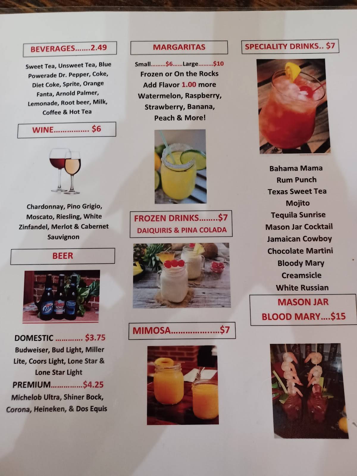 Menu at The Mason Jar Bar & Grill, Coldspring