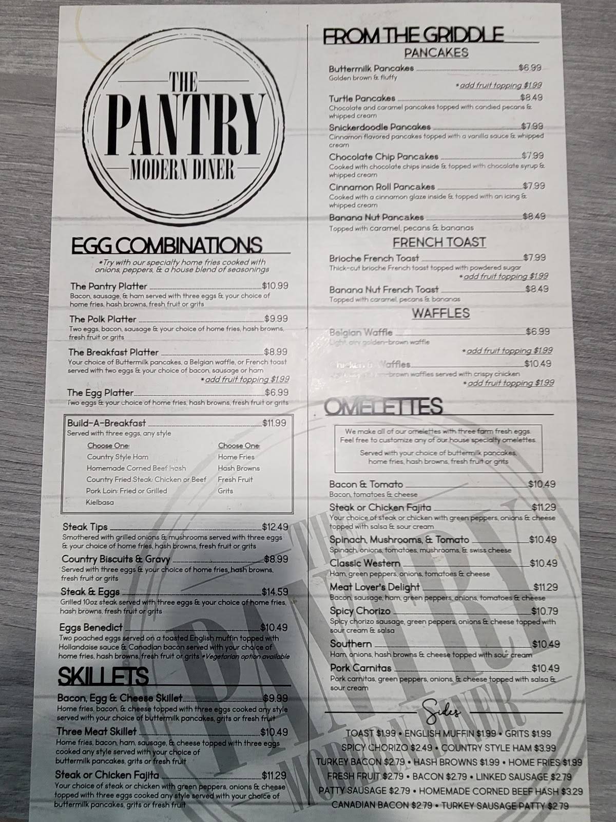 Menu at The Pantry Modern Diner restaurant, Auburndale