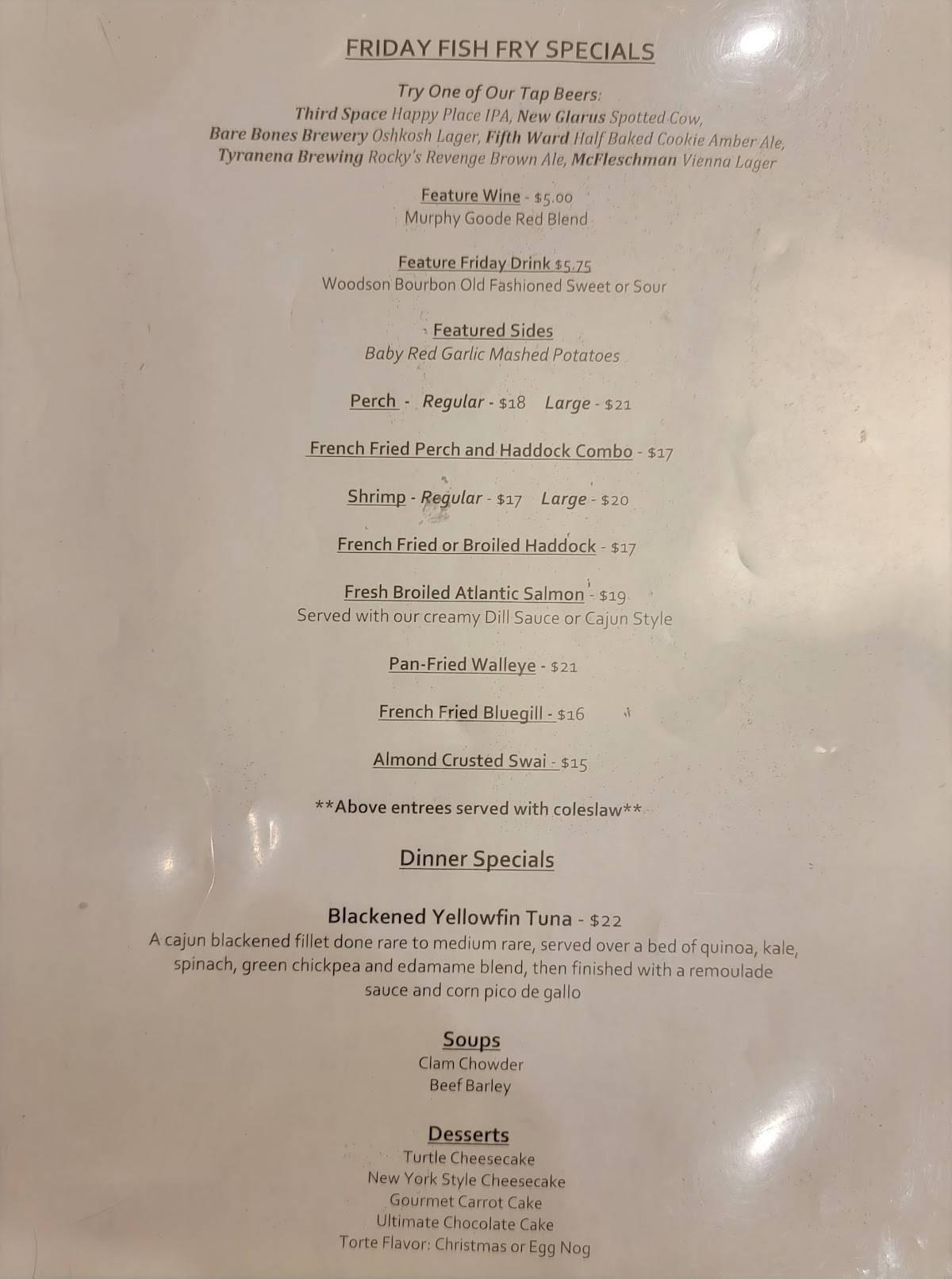 Menu at The Roxy Supper Club, Oshkosh