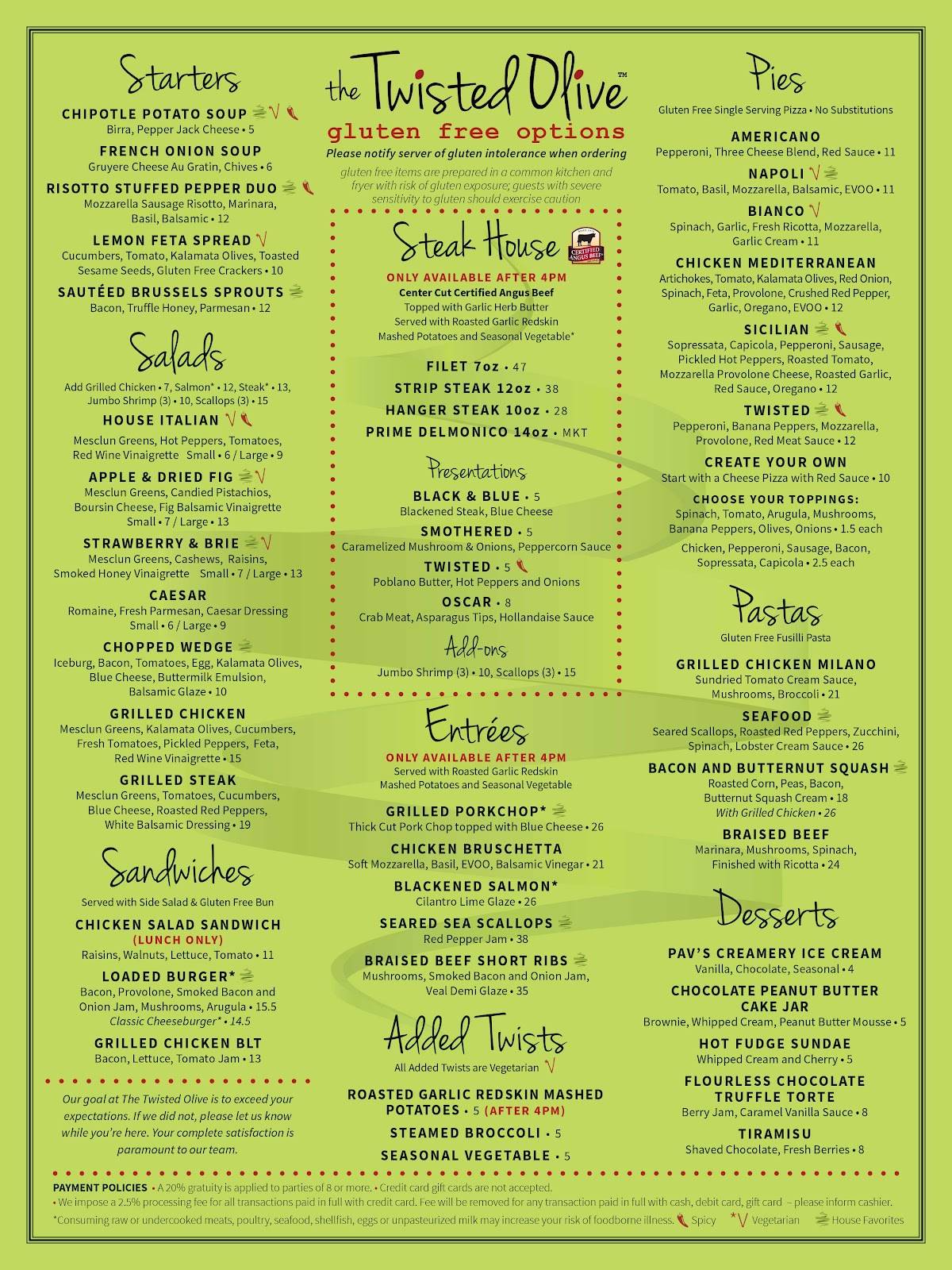 Menu at The Twisted Olive pub & bar, Green