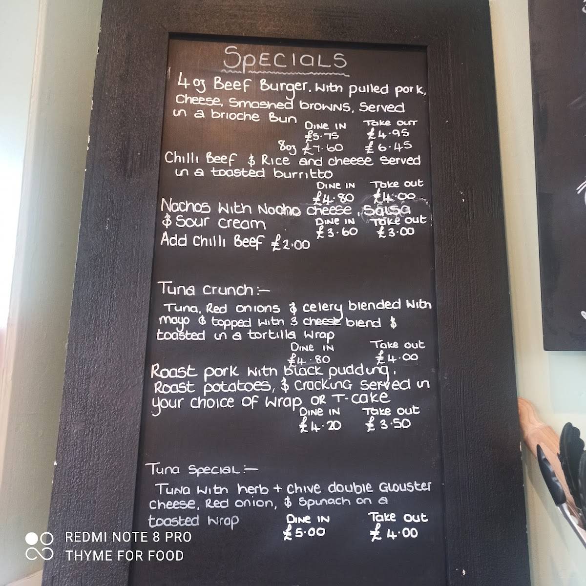 Menu at Thyme for food café & Events cafe, Elland, 66 Huddersfield Rd