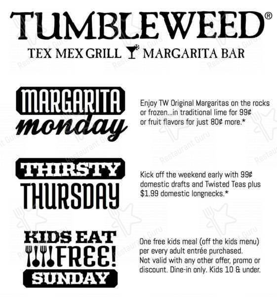 Tumbleweed Tex Mex Grill & Margarita Bar menu
