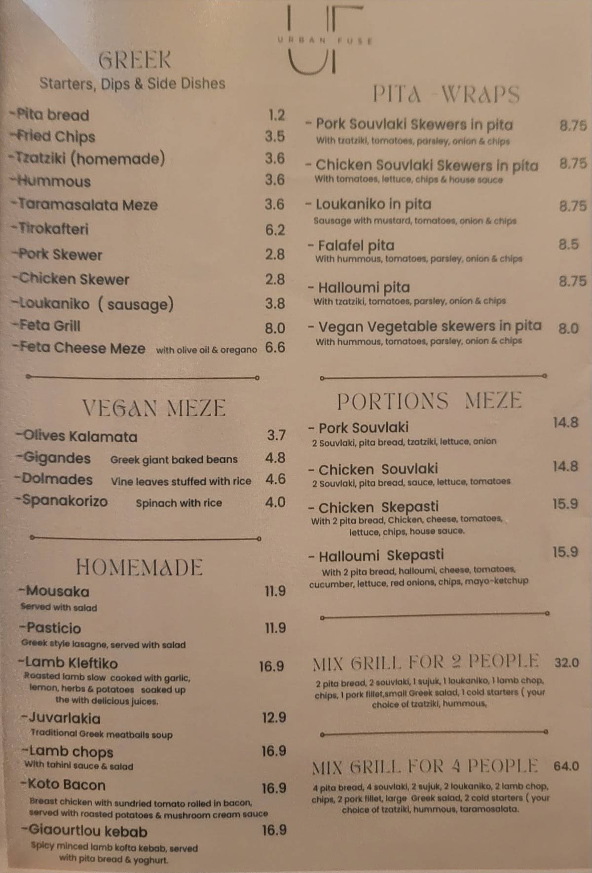 Menu at Urban Fuse Kitchen & Bar, Horsham
