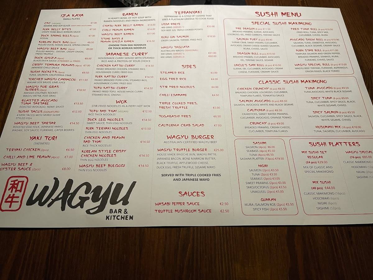 Menu at Wagyu Bar & Kitchen, Valletta