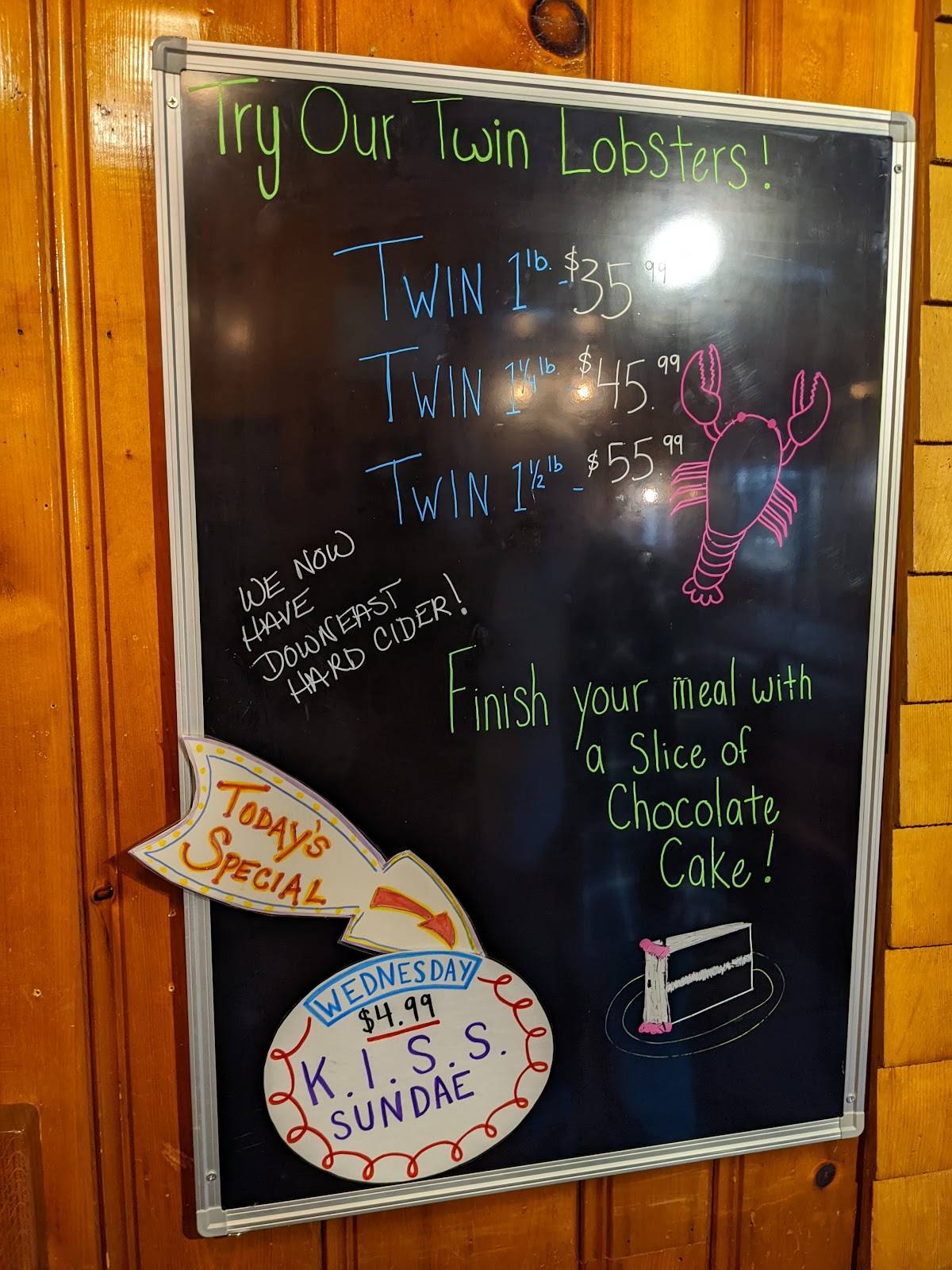 Menu at Warren's Lobster House restaurant, Kittery