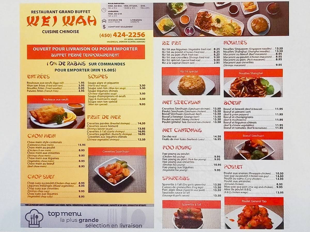Menu at Wei Wah Buffet restaurant, VaudreuilDorion