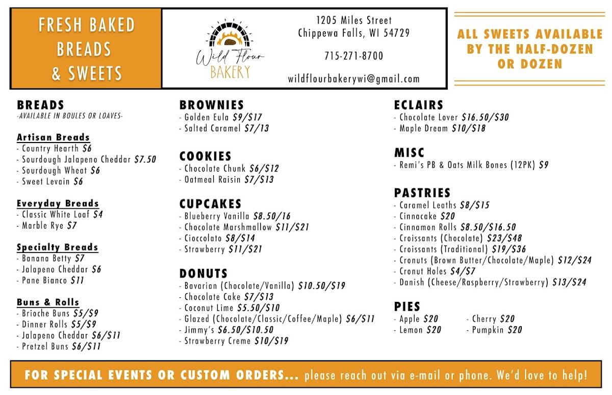 Menu at Wild Flour Bakery, Chippewa Falls