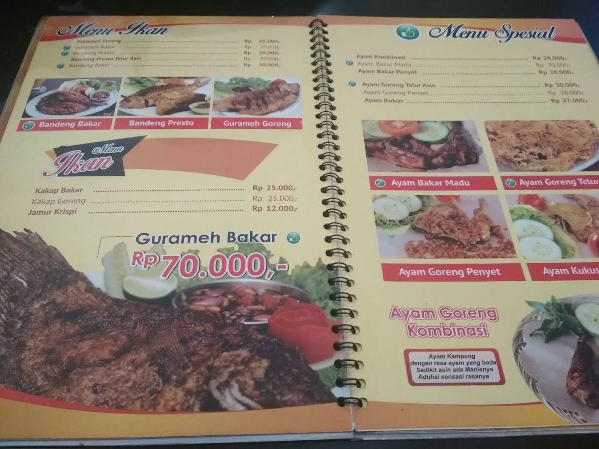 Menu at Malioboro Kremes Ayam Goreng restaurant, Yogyakarta