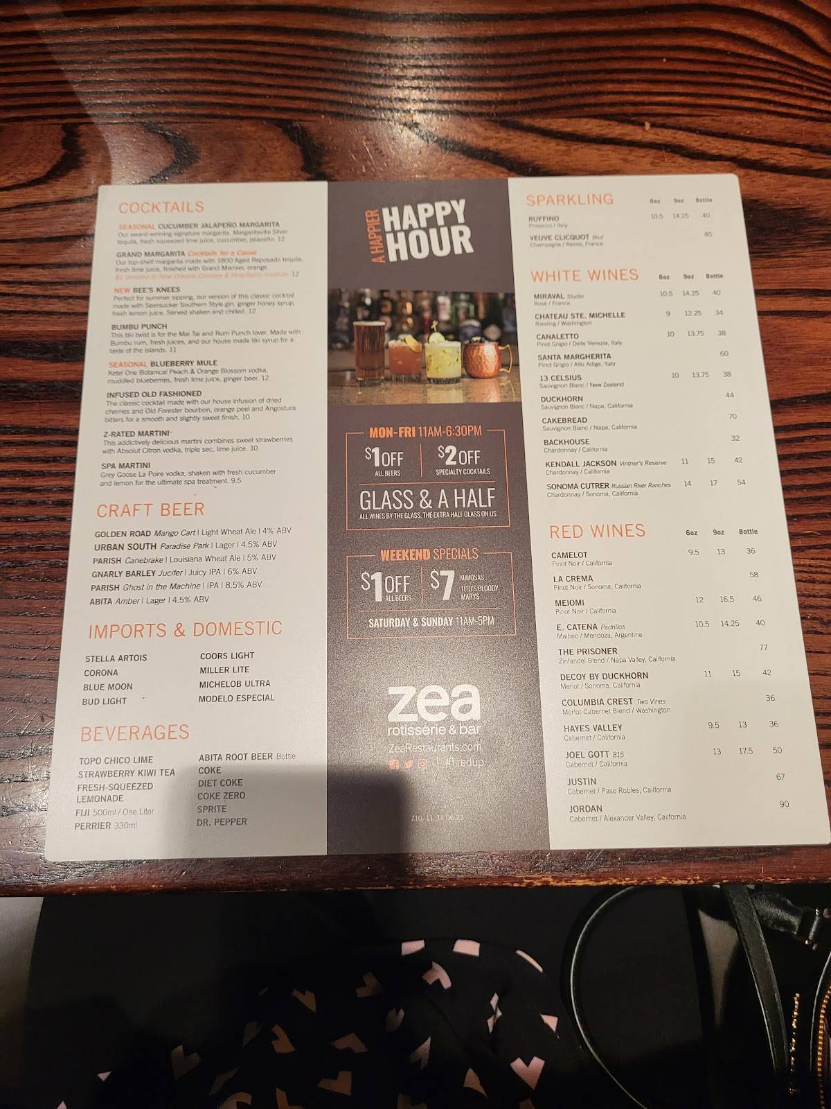 Menu at Zea Rotisserie & Bar, Kenner, W Esplanade Ave