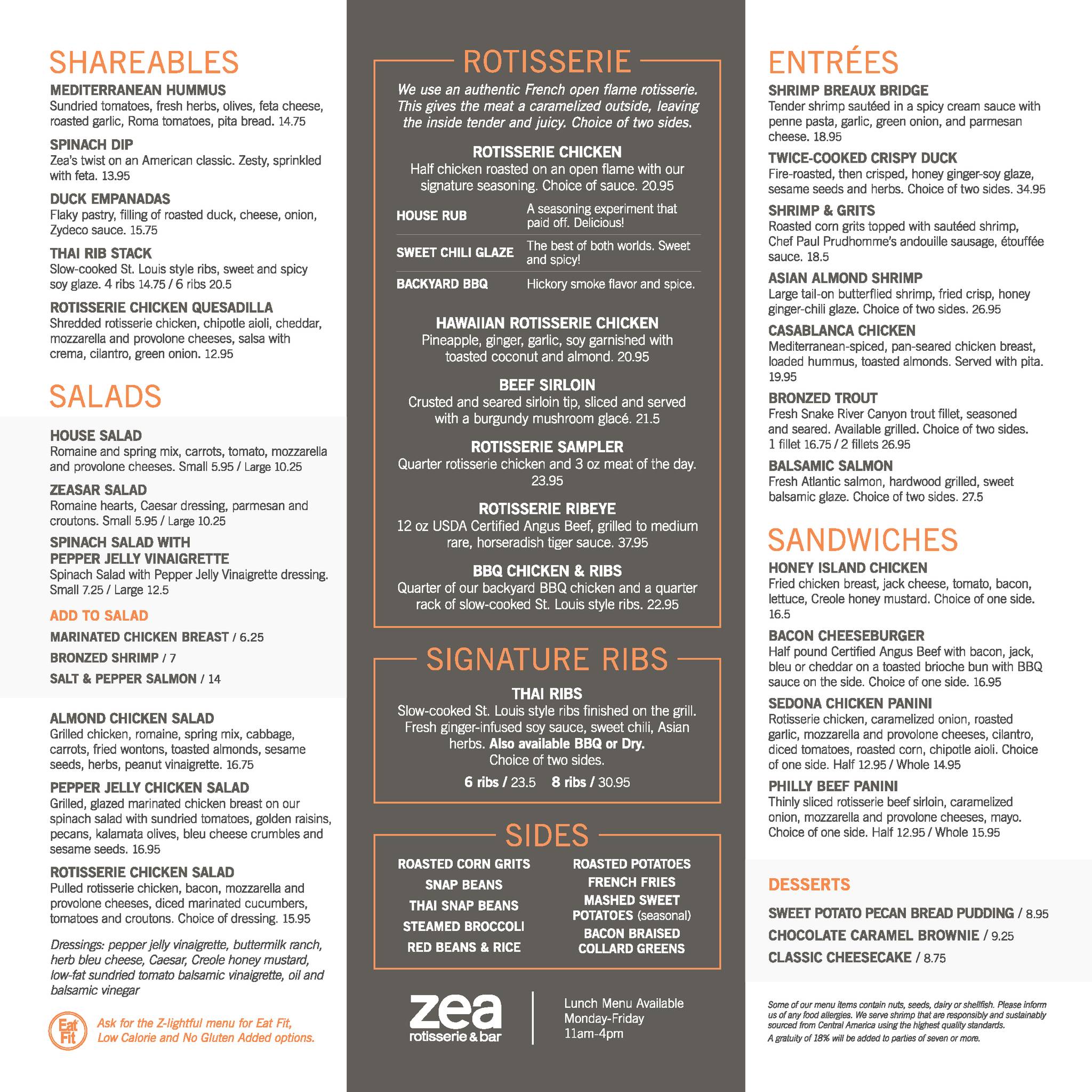 Menu at Zea Rotisserie & Bar, Kenner, W Esplanade Ave