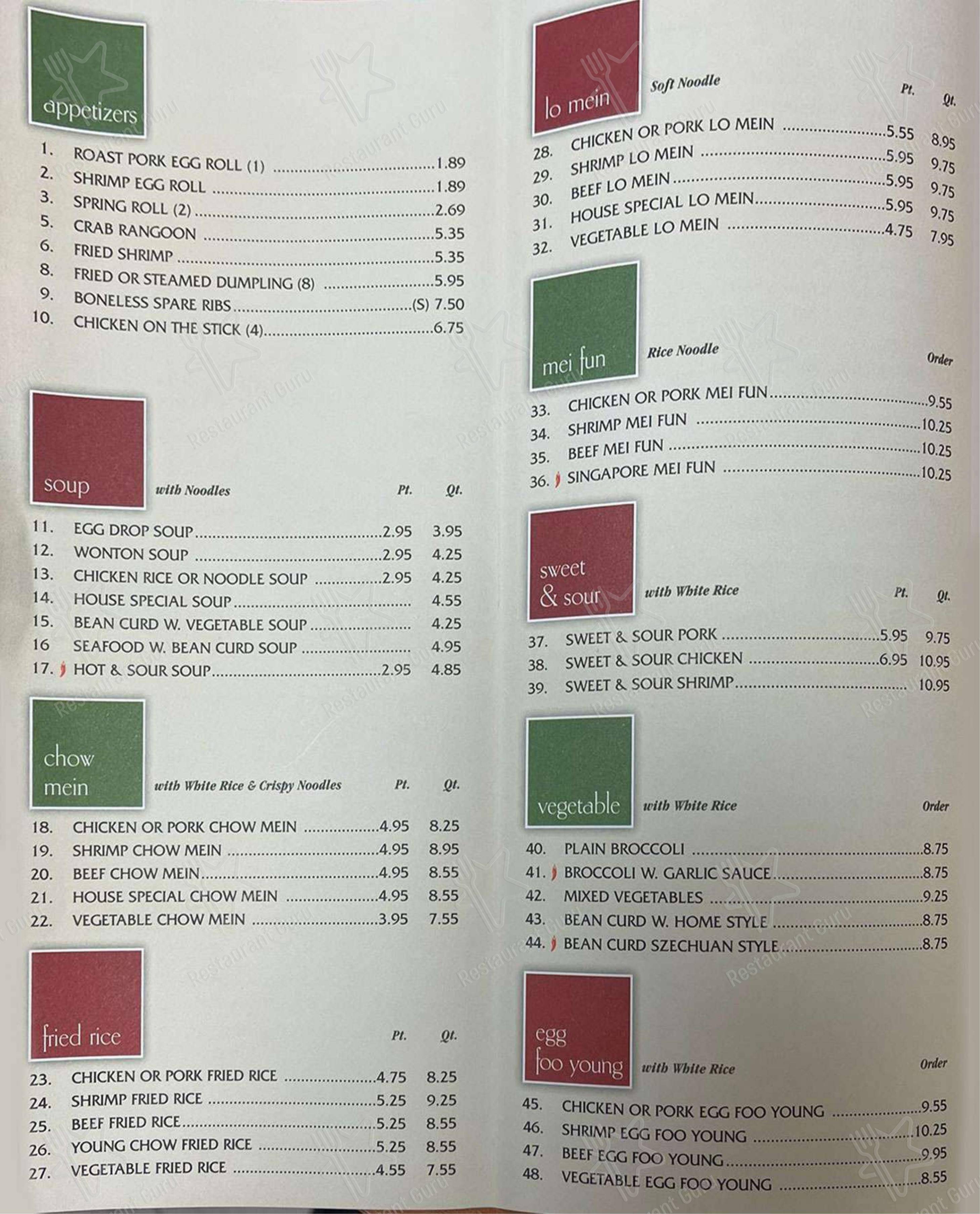 Menu at Chopsticks restaurant, Waterford
