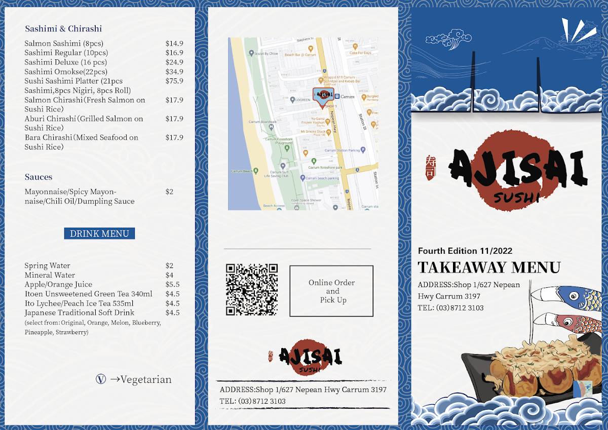 Menu at Ajisai Carrum restaurant, Carrum