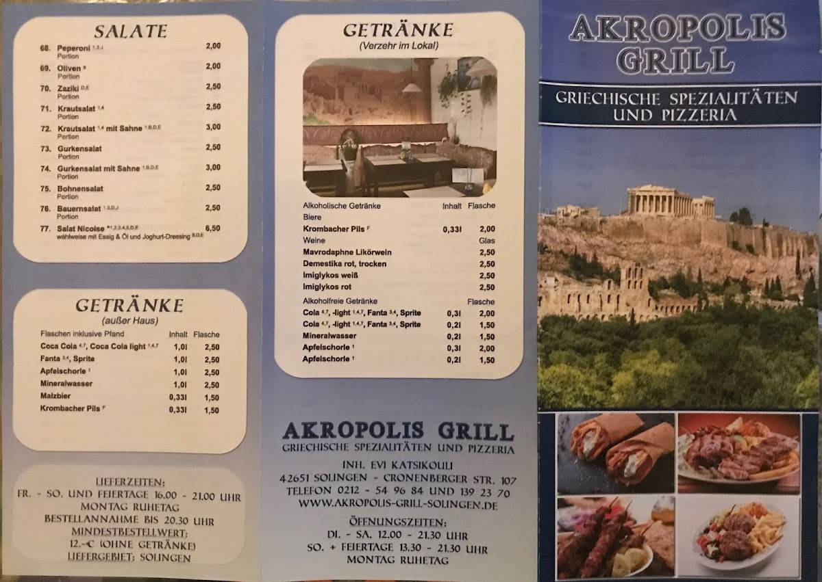 Speisekarte Von Akropolis Grill Restaurant Solingen Cronenberger Stra E