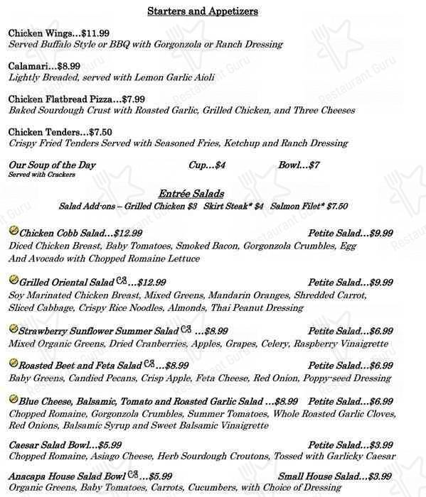 Menu at Bella Vista restaurant, Sun City West