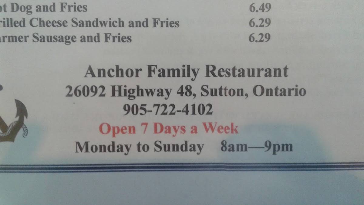 Menu at Anchor Family Restaurant,