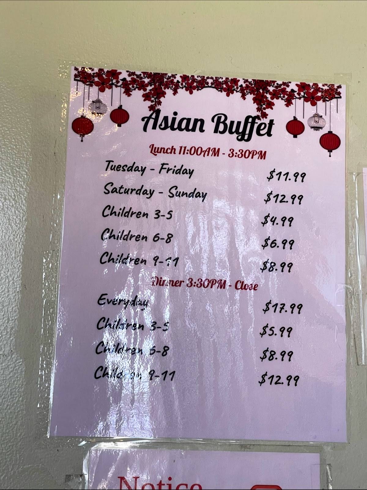 Menu at Asian Buffet restaurant, Wesley Chapel