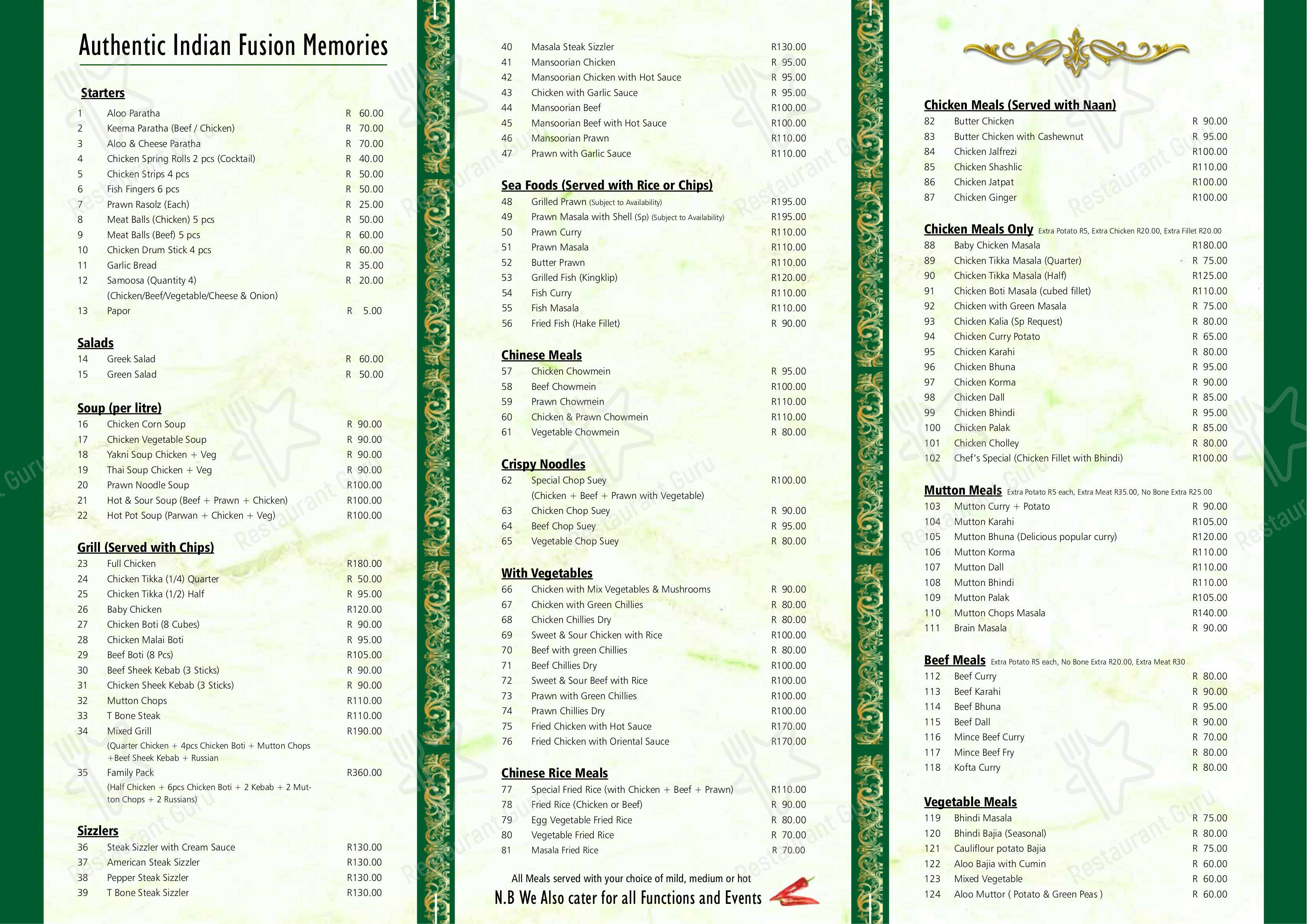 Menu at Bay Leaf Laudium restaurant, Centurion