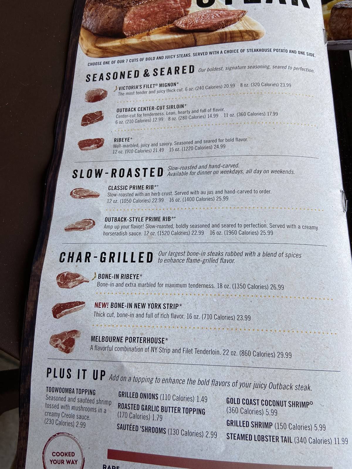 Menu at Outback Steakhouse, Fort Worth, Bryant Irvin Rd