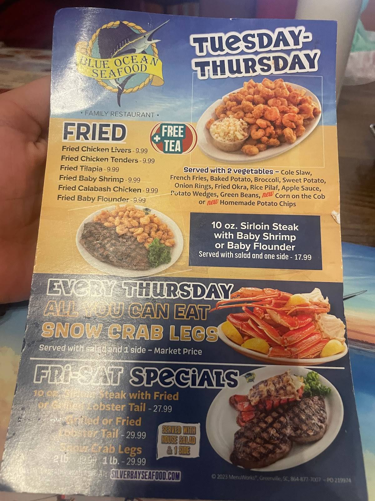 Menu at Blue Ocean Seafood Restaurant, Clinton