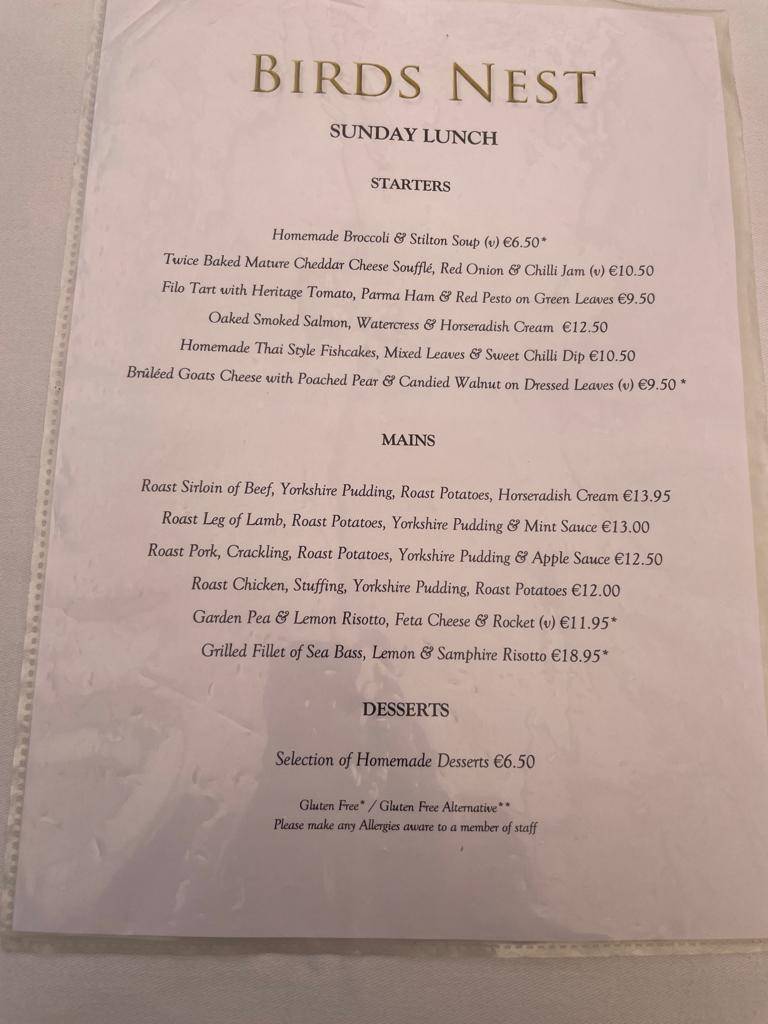 Menu at Birds Nest Restaurant, Boliqueime, R. de Tenoca Tenoca