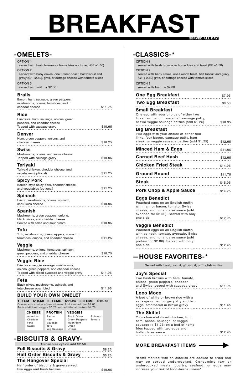 Menu at Brail's Restaurant, Eugene, 395 W 5th Ave 2506