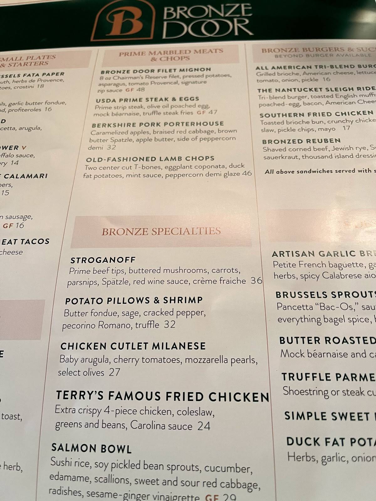 Menu at Bronze Door pub & bar, Grosse Pointe Farms