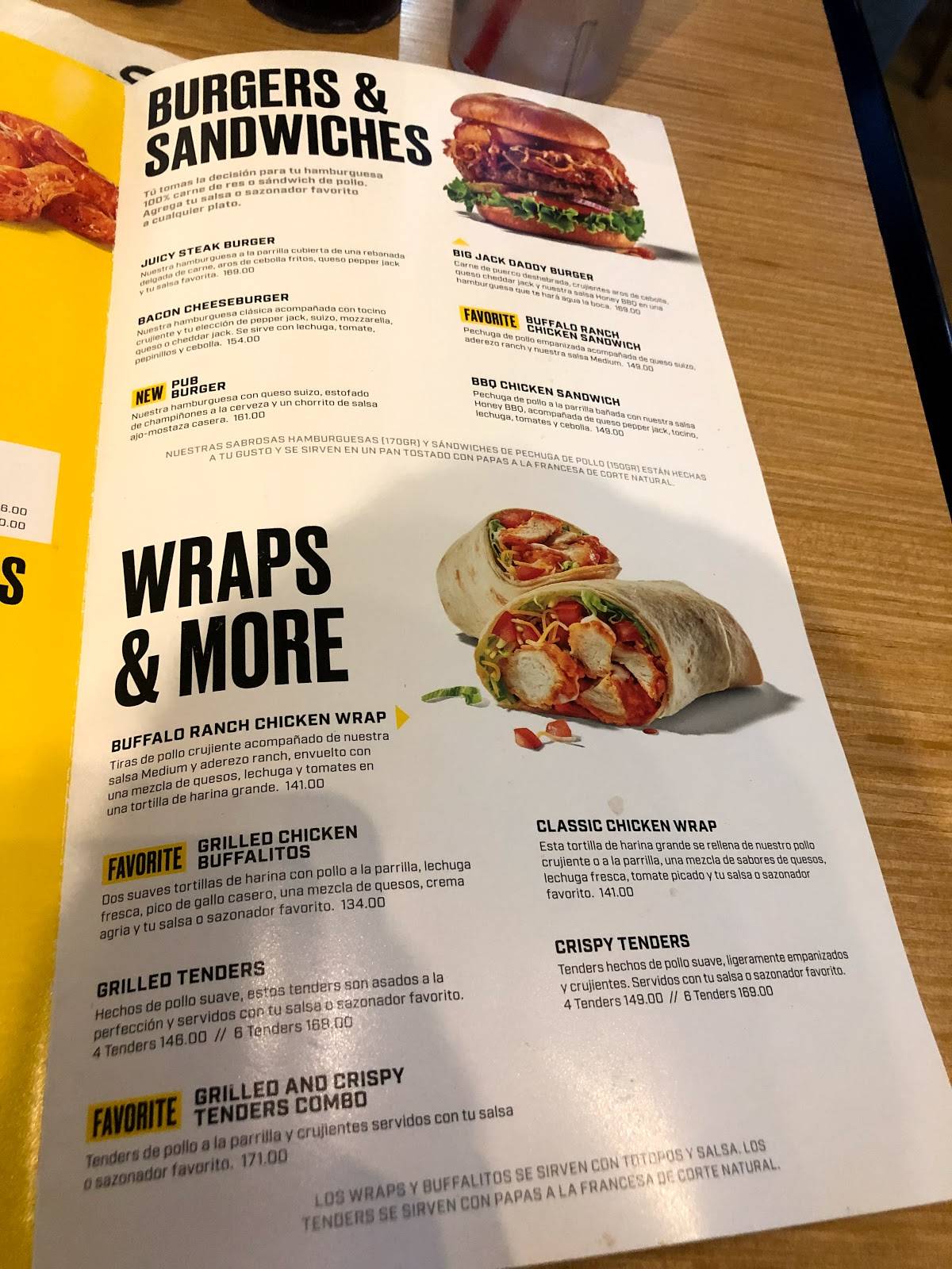 Carta del restaurante Buffalo Wild Wings, Torreón