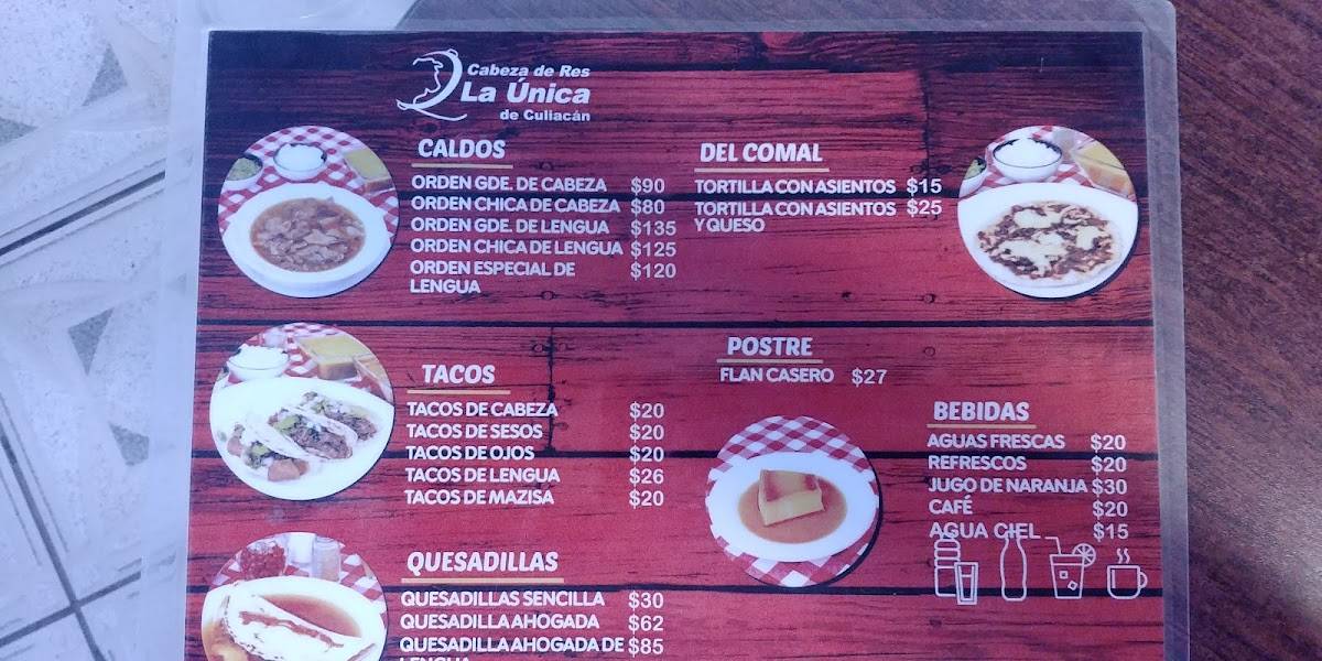 Carta del restaurante Cabeza del Res la Única, Tijuana