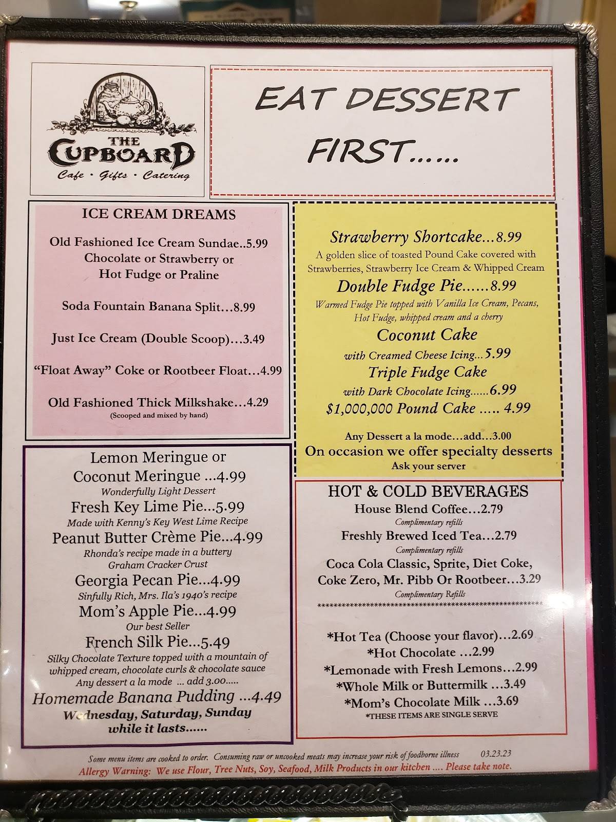 Menu at Cupboard Cafe & Gifts, Dillard