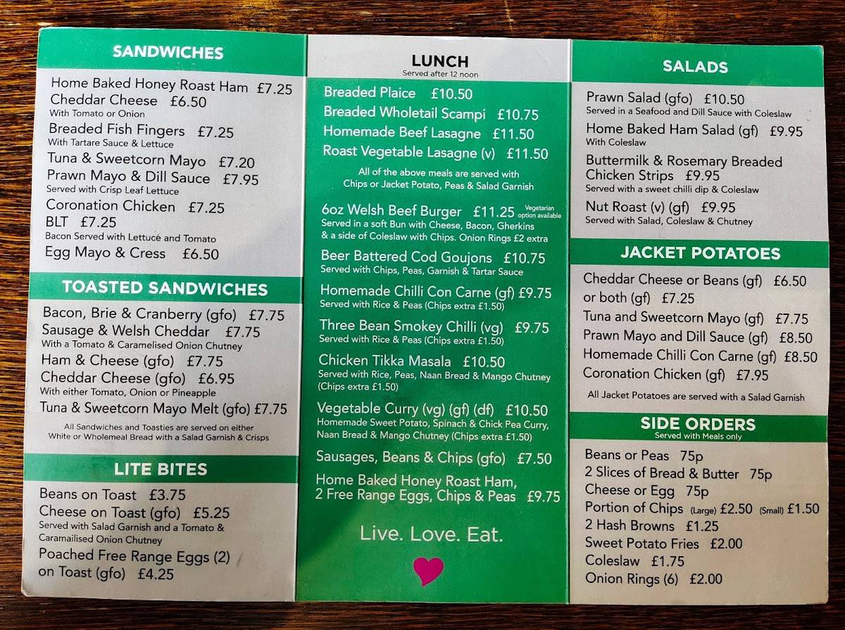 Menu at Dyffryn Cafe & Restaurant, Llanfair Caereinion