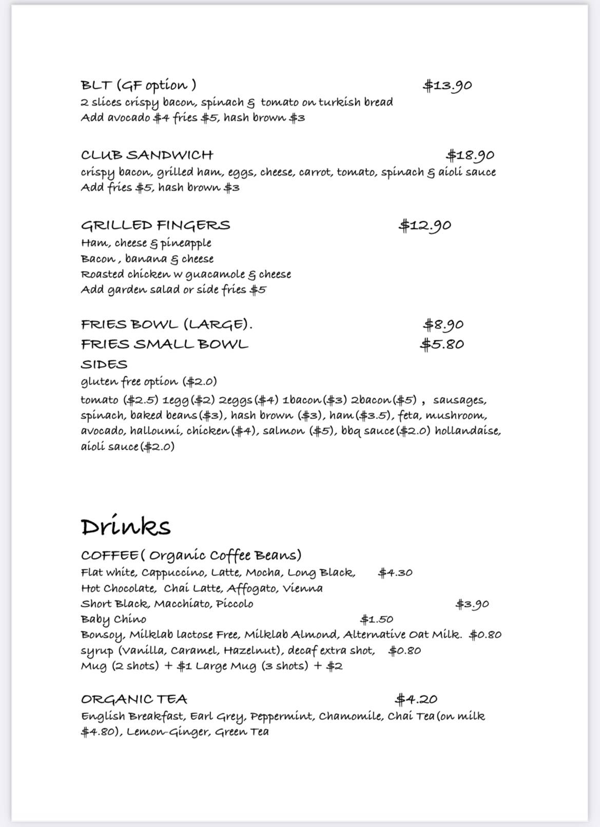 Menu at Ginger Root Cafe, Tweed Heads South, Shop126