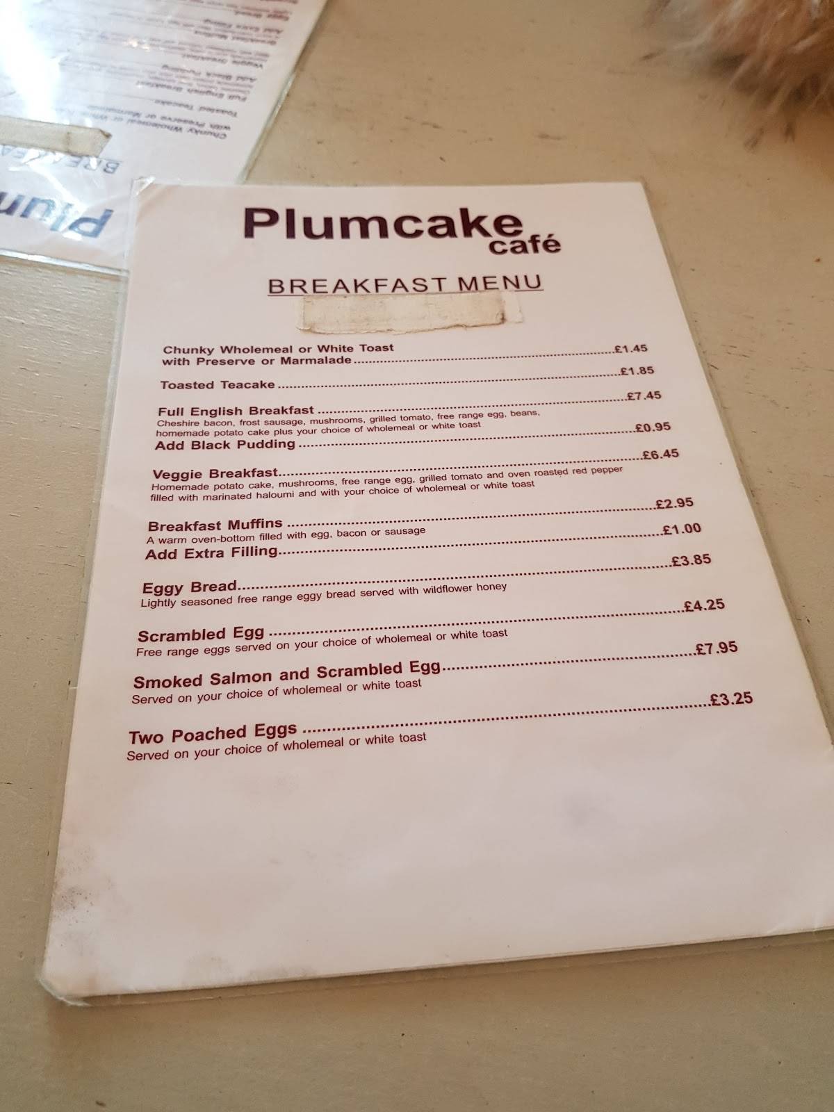 Menu At Plumcake Cafe Bramhall