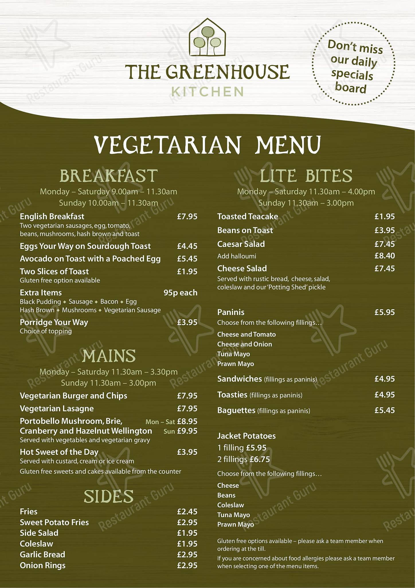 Menu at Codsall & Wergs Garden Centre cafe, Wolverhampton, Wergs Hall Rd