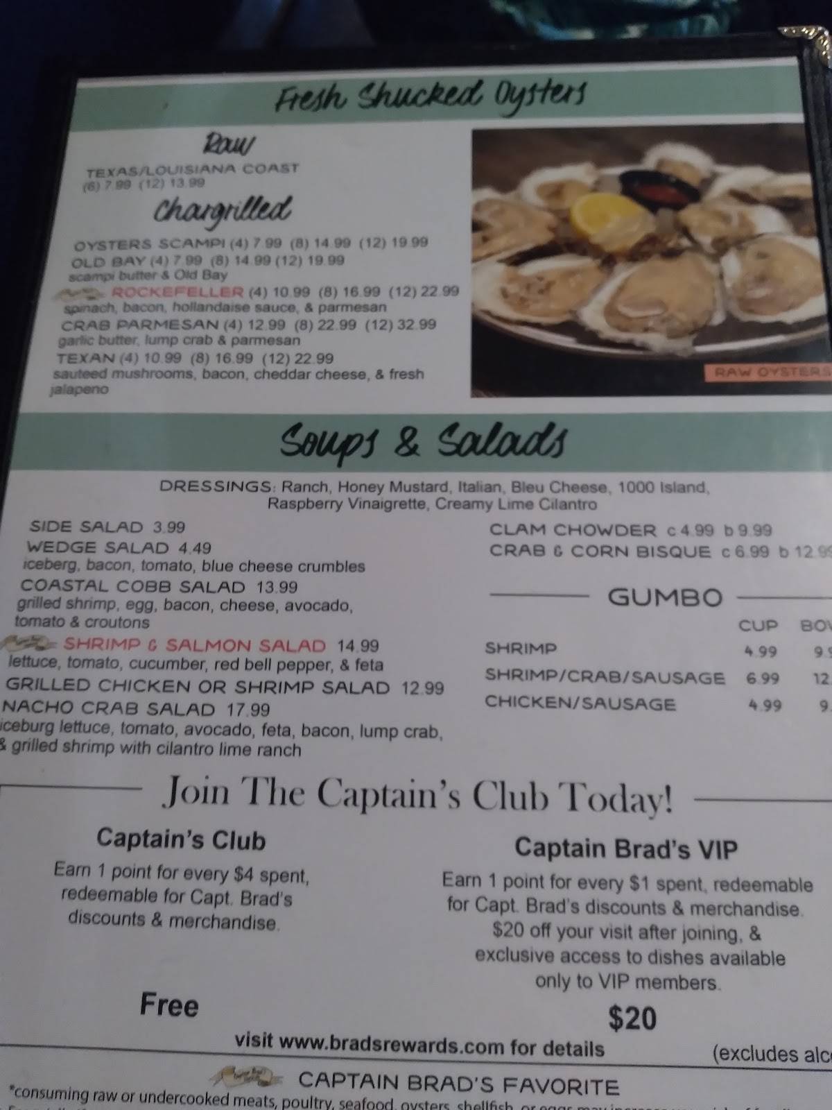 Menu at Captain Brad's Coastal Kitchen pub & bar, Tomball