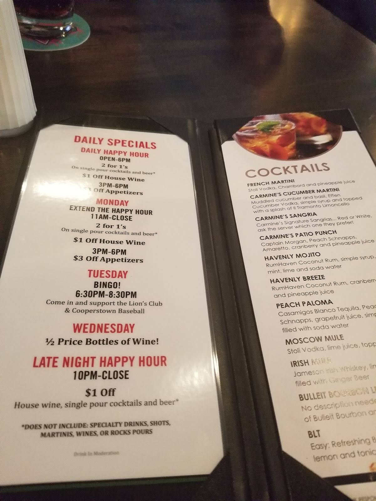 Menu at Carmine's Bar & Grille, Bloomington