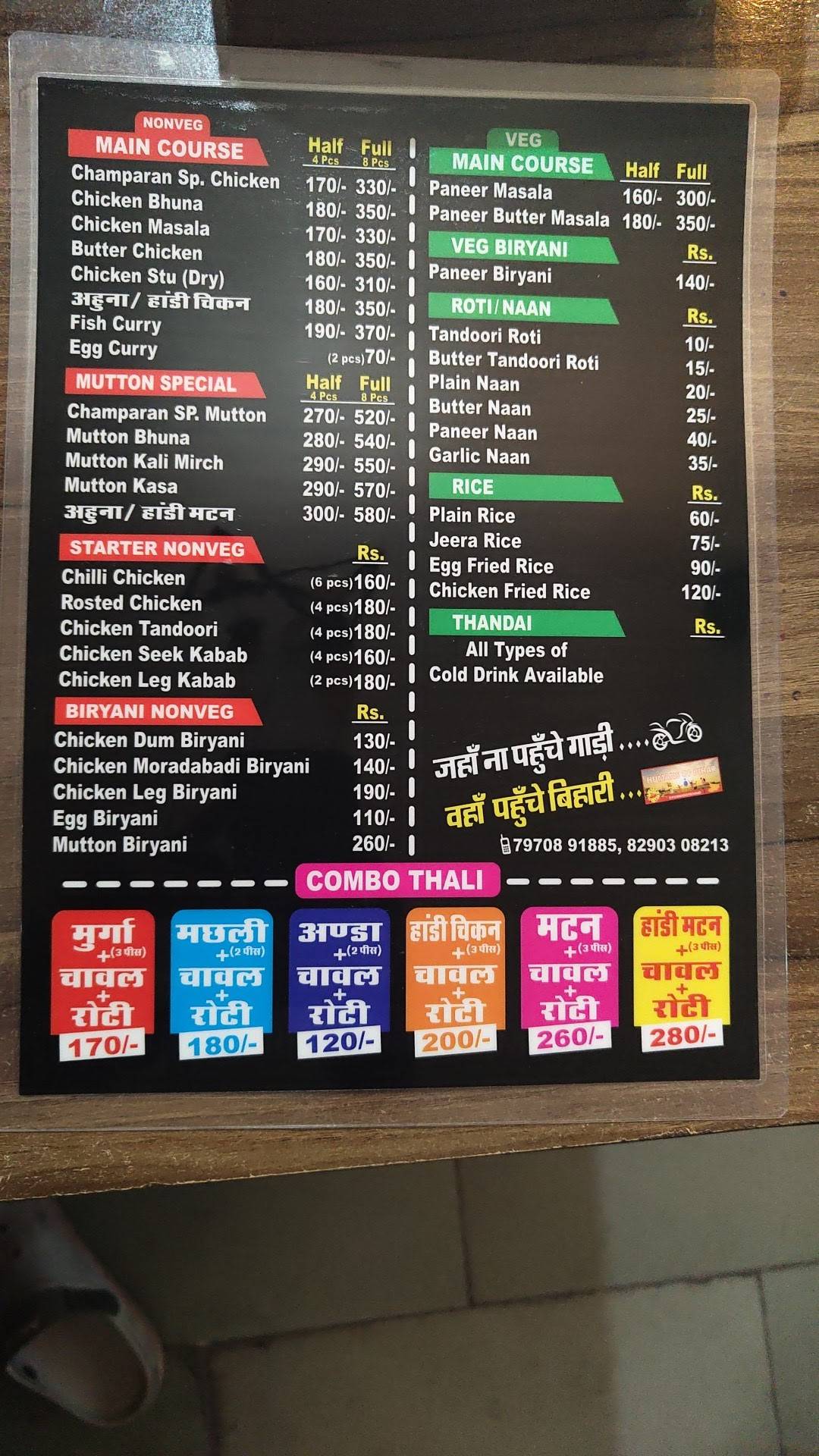 Menu at Champaran meat house, Kota, Landmark City