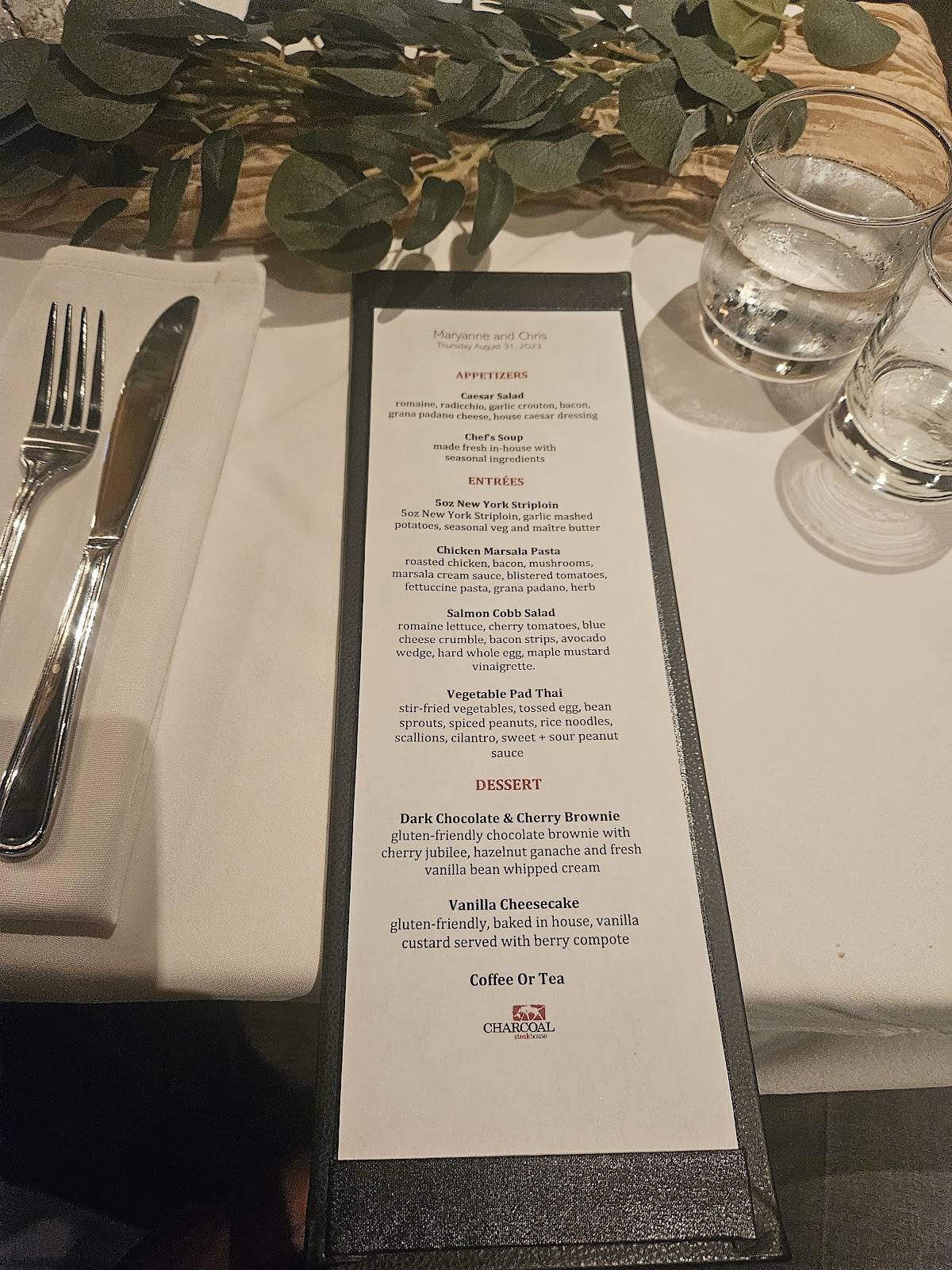 Menu at Charcoal Steak House steakhouse, Kitchener