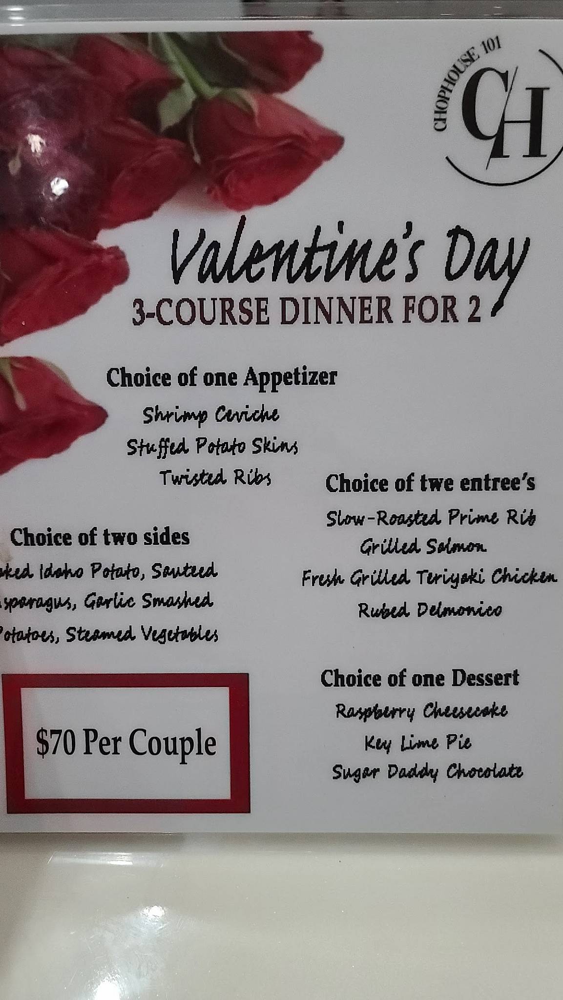 Menu at Chophouse 101 pub & bar, Kannapolis