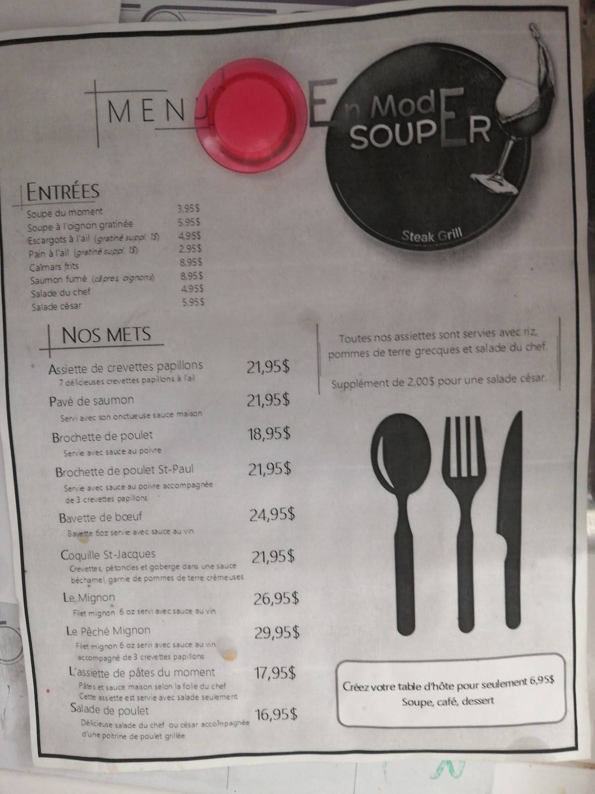 Menu au Coco Frutti StPaul restaurant, Joliette