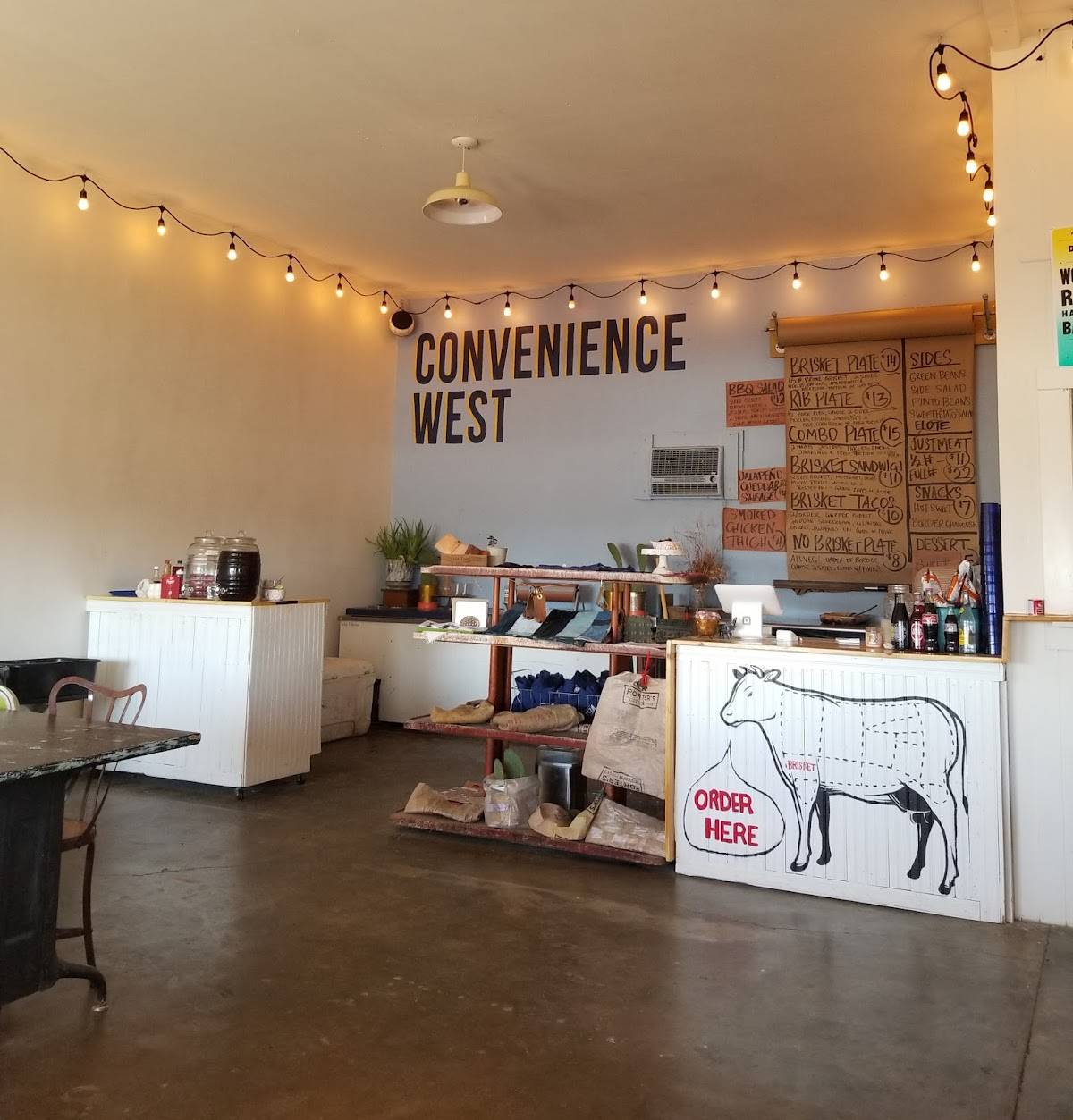 Menu at Convenience West BBQ, Marfa