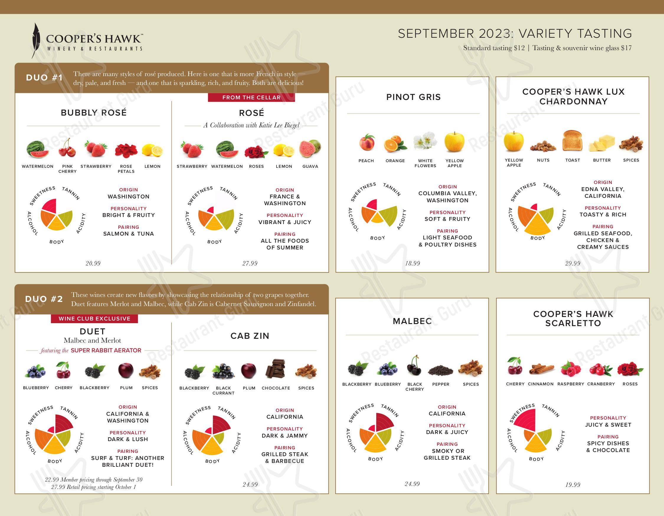 Menu at Cooper's Hawk Winery & Restaurant Scottsdale, Scottsdale