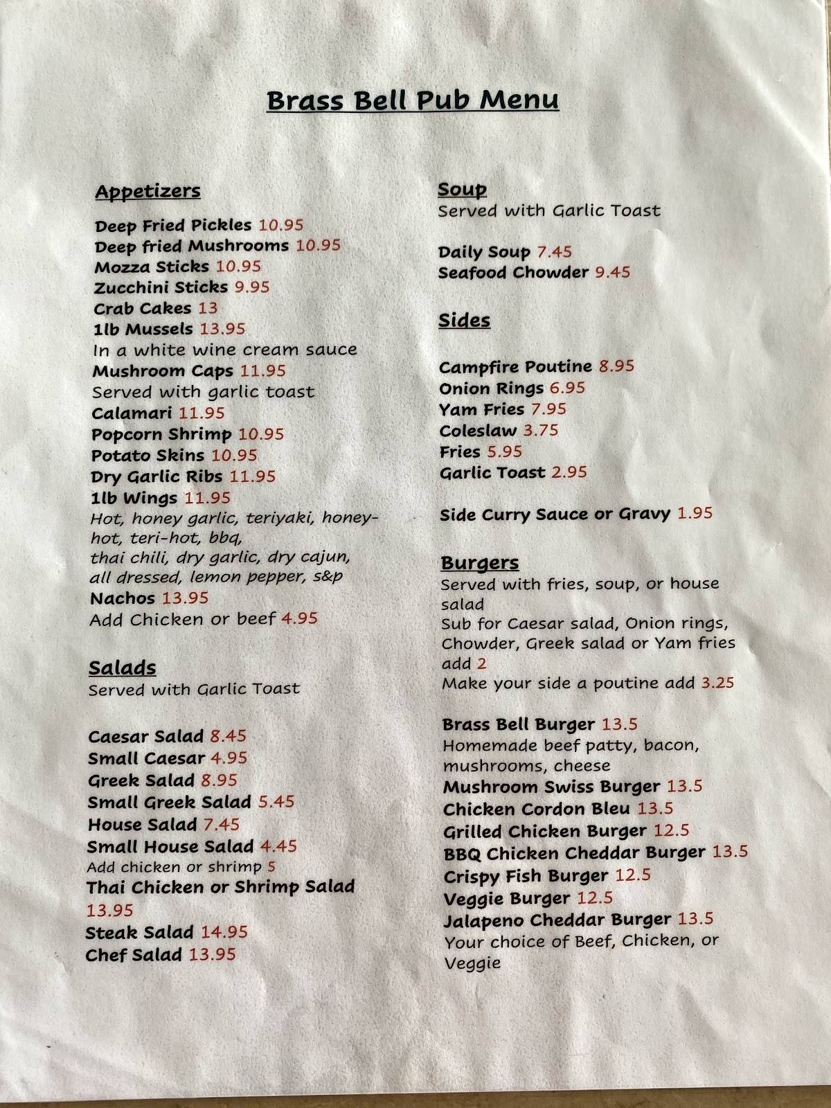 Menu at The Brass Bell Pub, Crofton