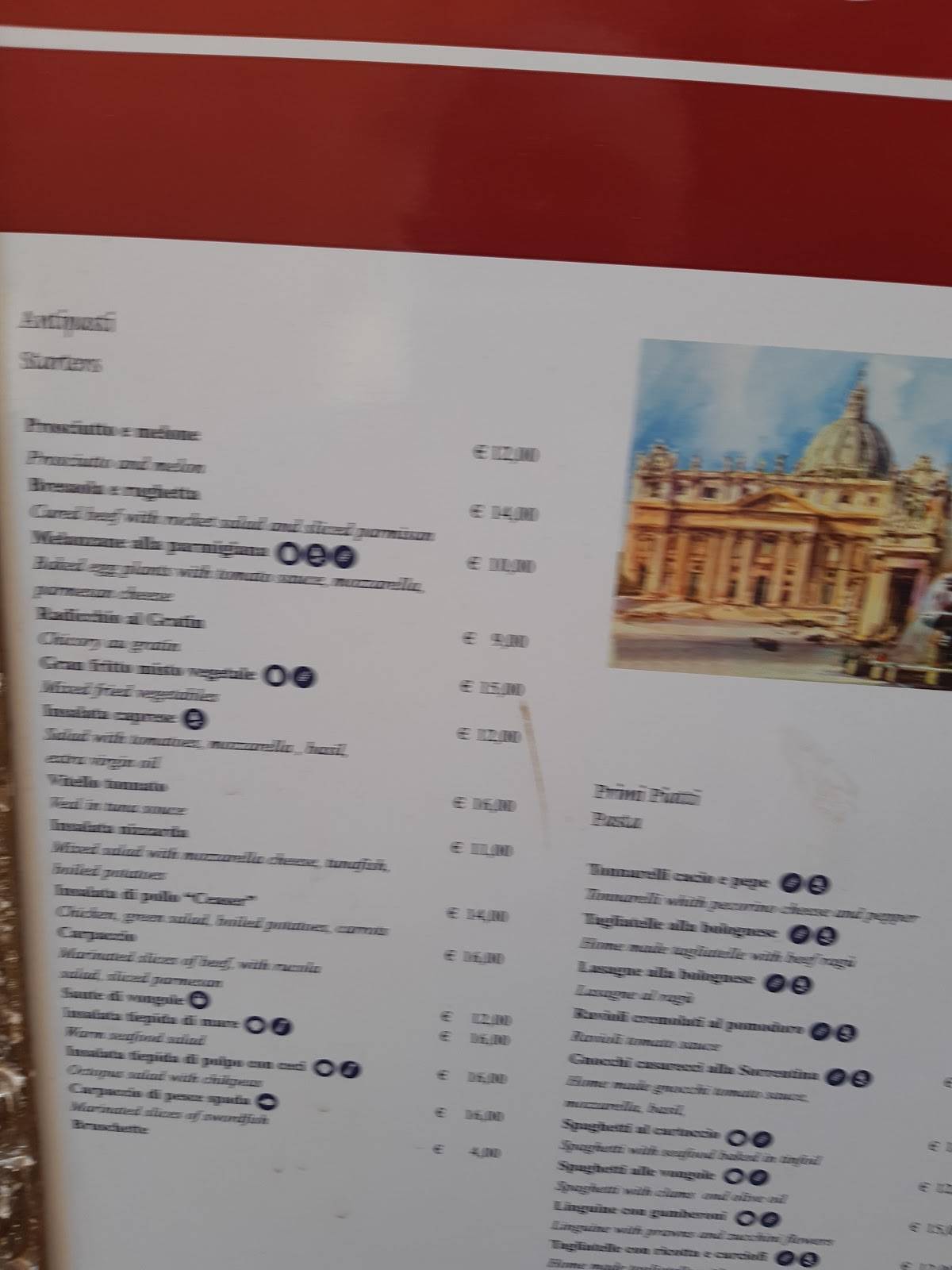 Menu at Da Edy restaurant, Rome
