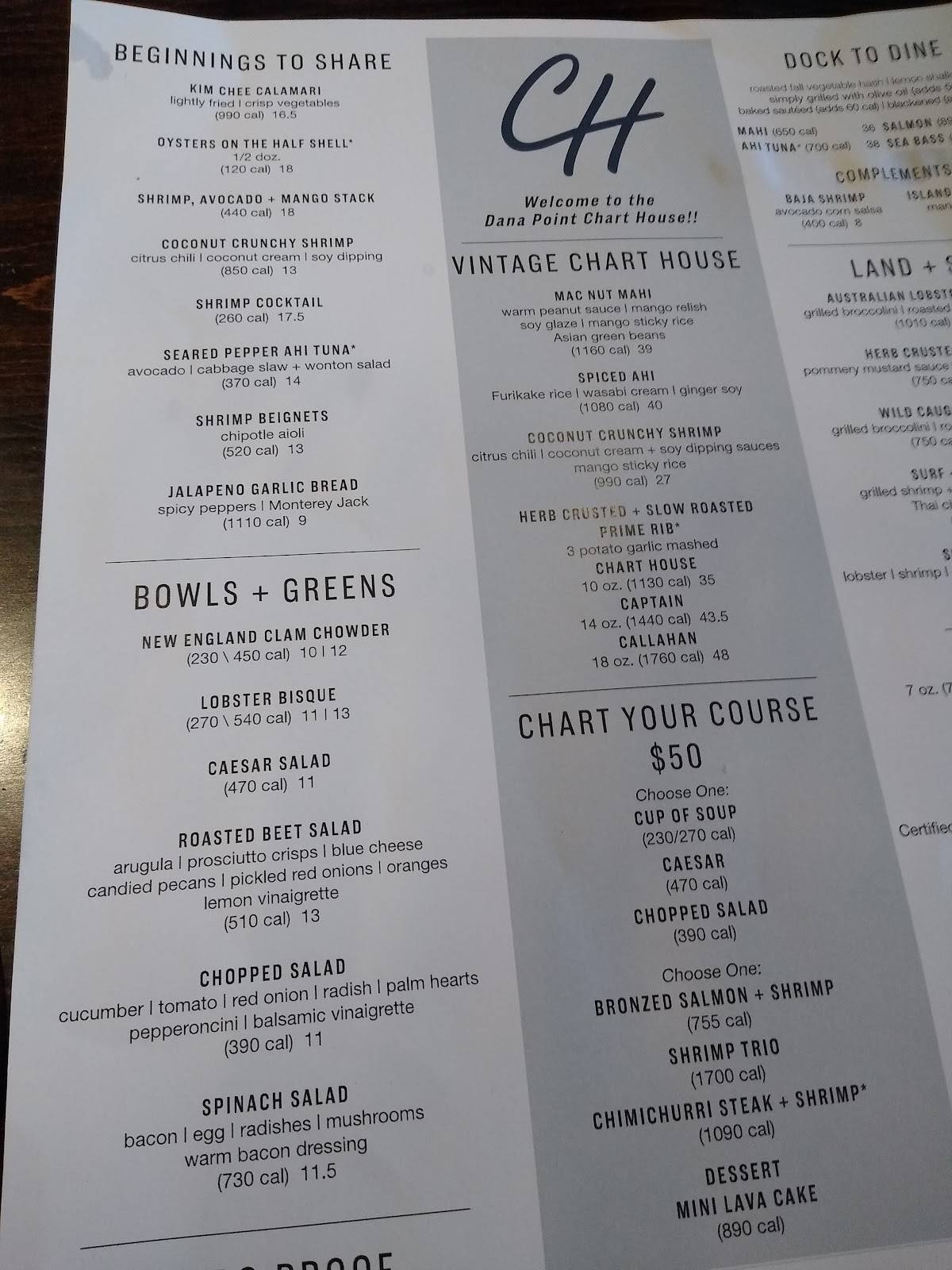 Menu at Chart House steakhouse, Dana Point