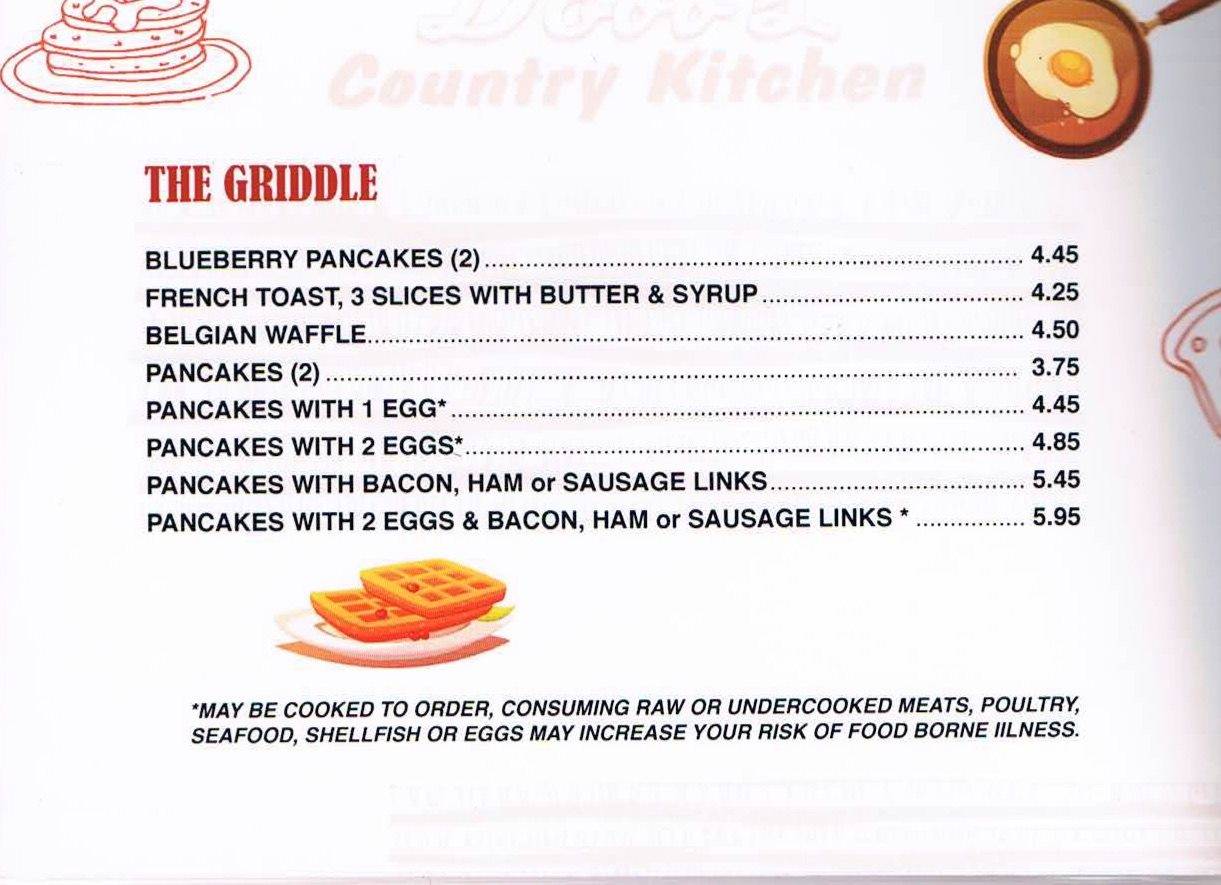 Menu at Dobb's Country Kitchen restaurant, Hallstead
