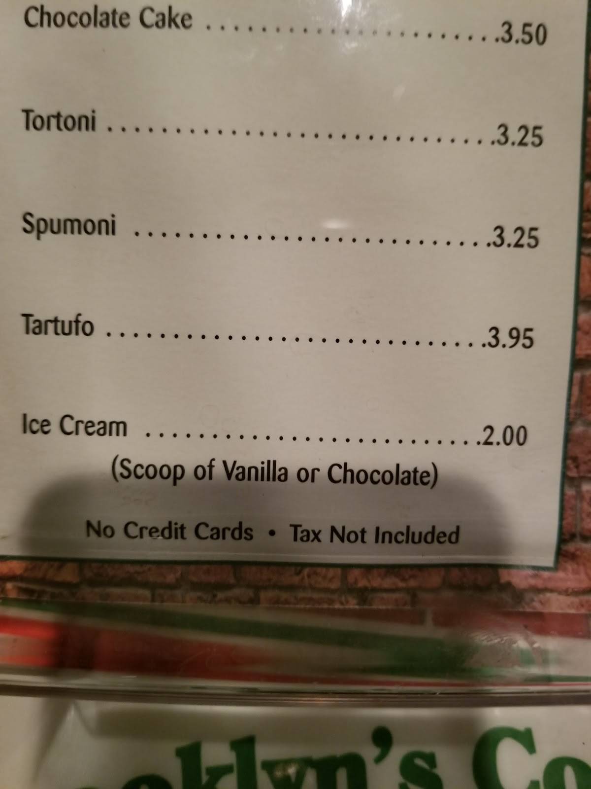Menu at Brooklyn Pizza pizzeria, Edgewater