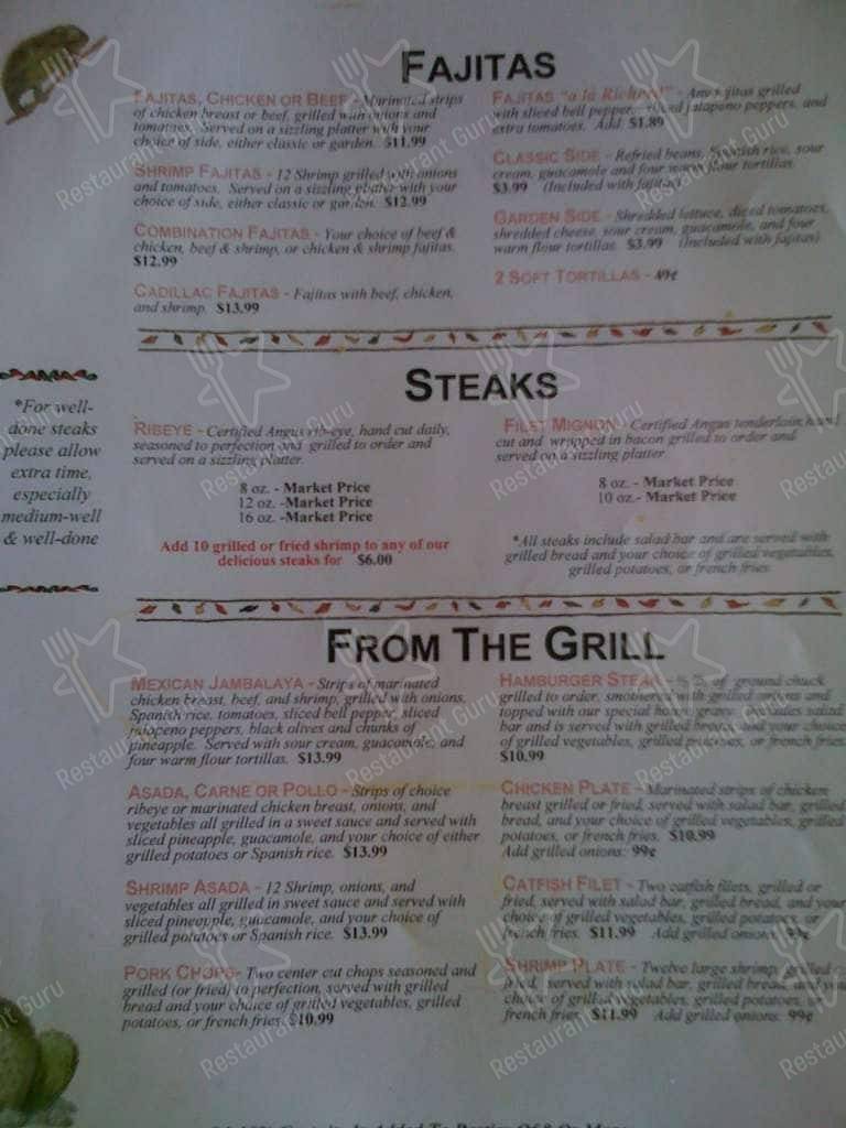 Menu at El Camino Mexican Restaurant, Abbeville, Veterans Memorial Dr