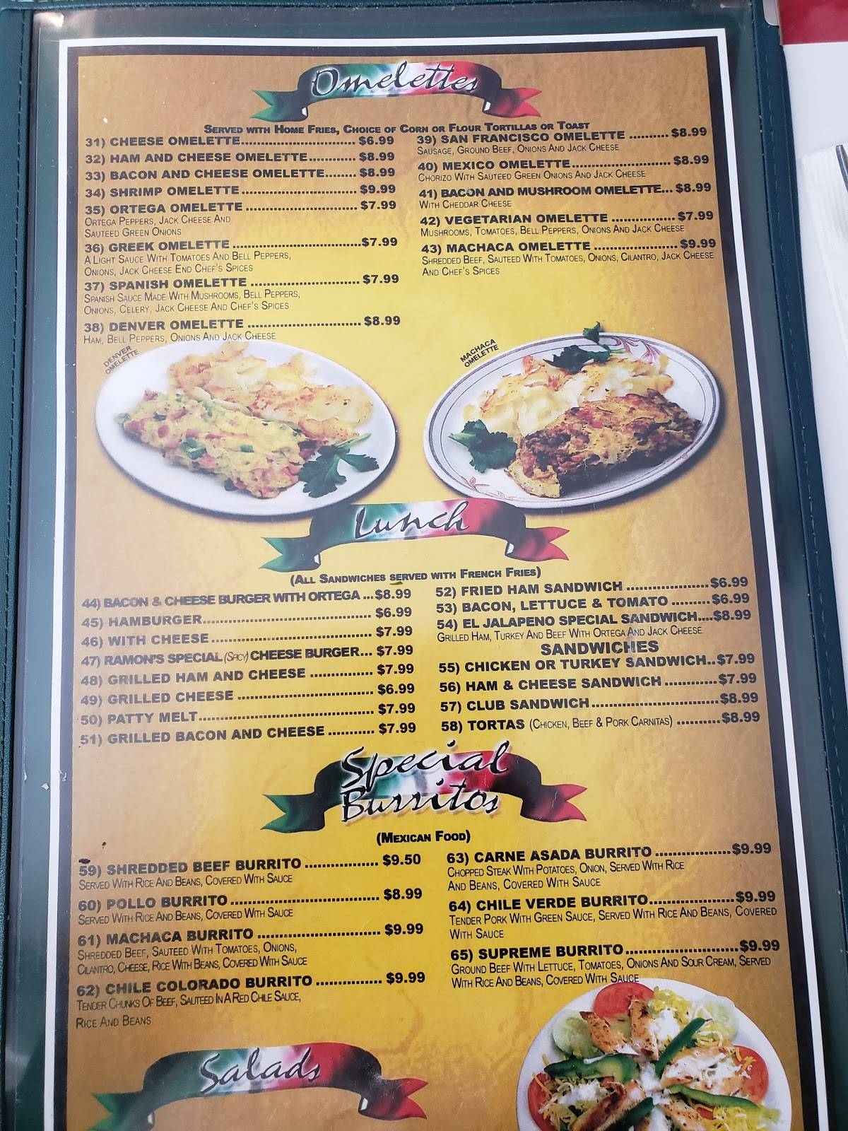 Menu at El Jalapeño restaurant, Hemet