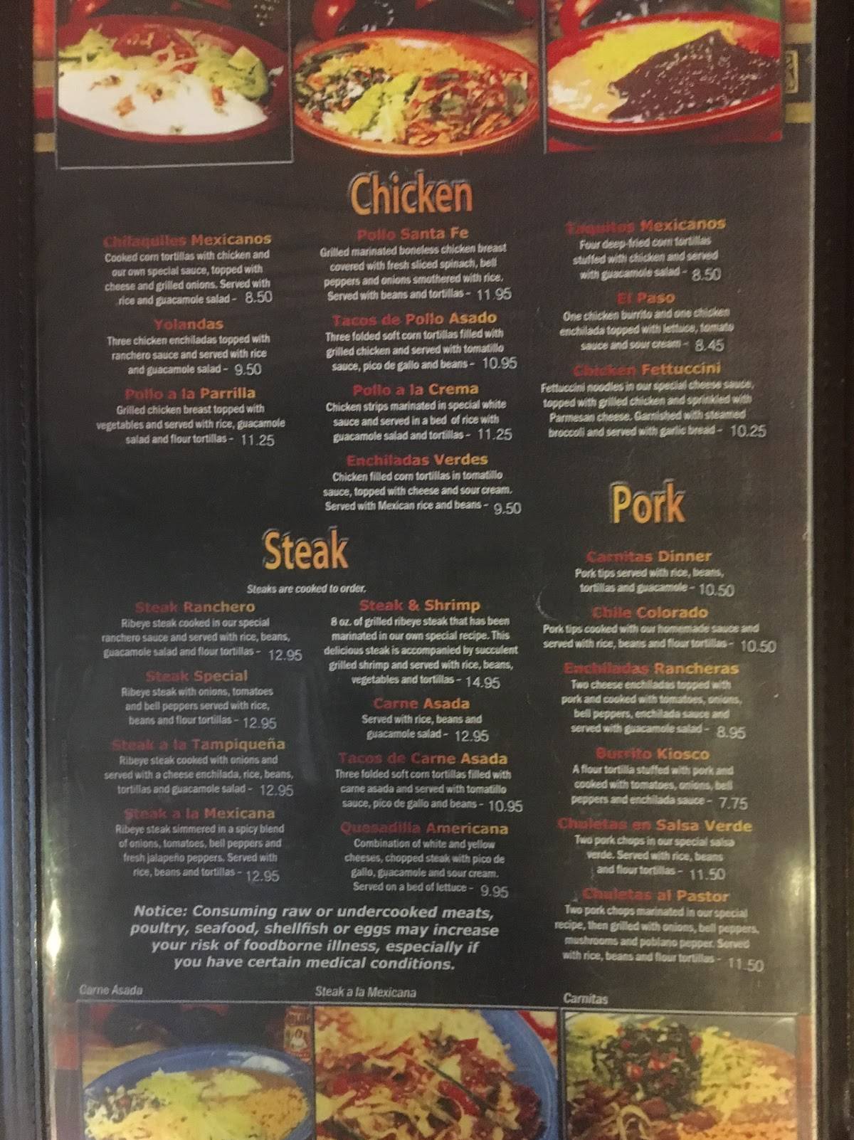 Menu at El Kiosco Mexican Restaurant, Thomson, Washington Rd